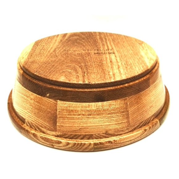 Handcrafted Wooden Bowl Wayne J. McMinn Pennsylvania Oak Marquetry Serving VTG - Picture 5 of 7